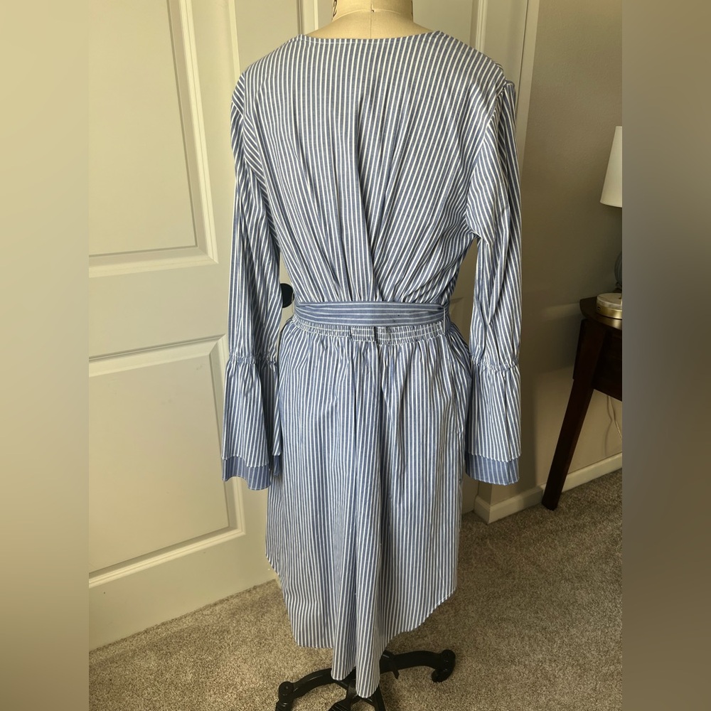 Cotton Striped Midi Dress in Blue and White - Picture 8 of 11